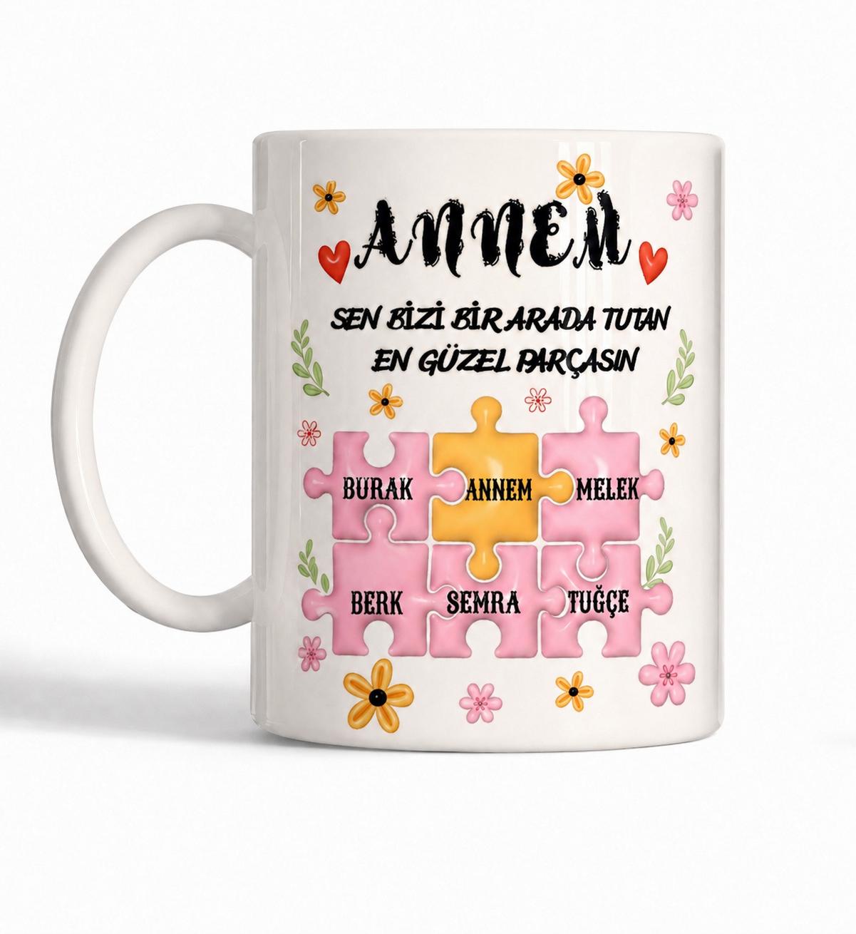 5 Çocuklu Yapboz Anne Kupa Bardak