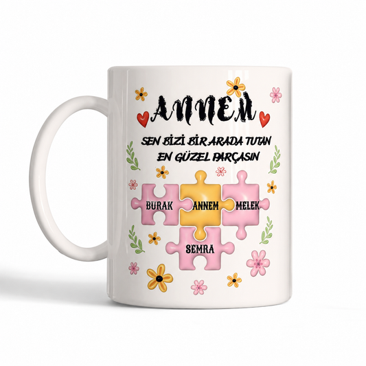 3 Çocuklu Yapboz Anne Kupa Bardak
