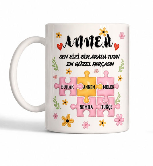 4 Çocuklu Yapboz Anne Kupa Bardak