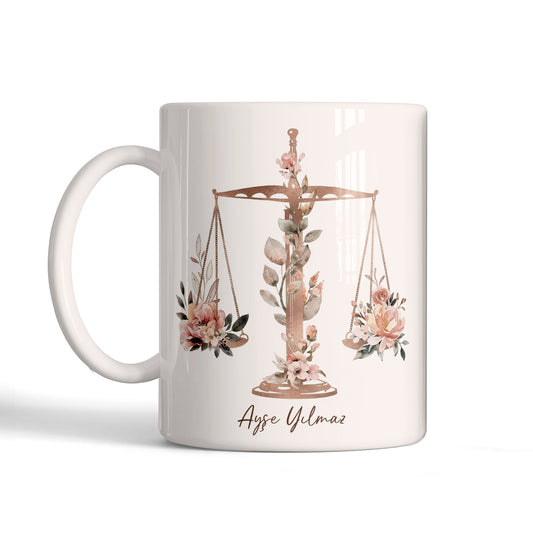 Çiçekli Terazi Tasarımlı İsimli Kupa Bardak